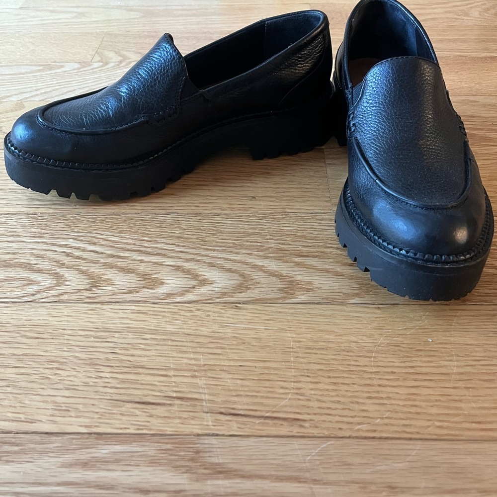 Women’s Black Leather Lug Sole Loafers